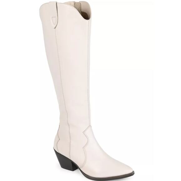 Journee Signature Pryse Western Knee High Boots 11 NWOT White Leather Heel - Picture 1 of 11
